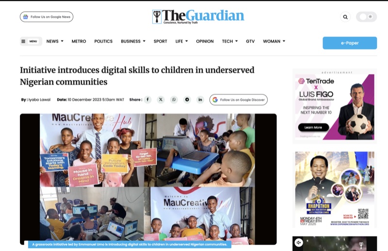 The Guardian Nigeria education feature on digital skills in underserved communities