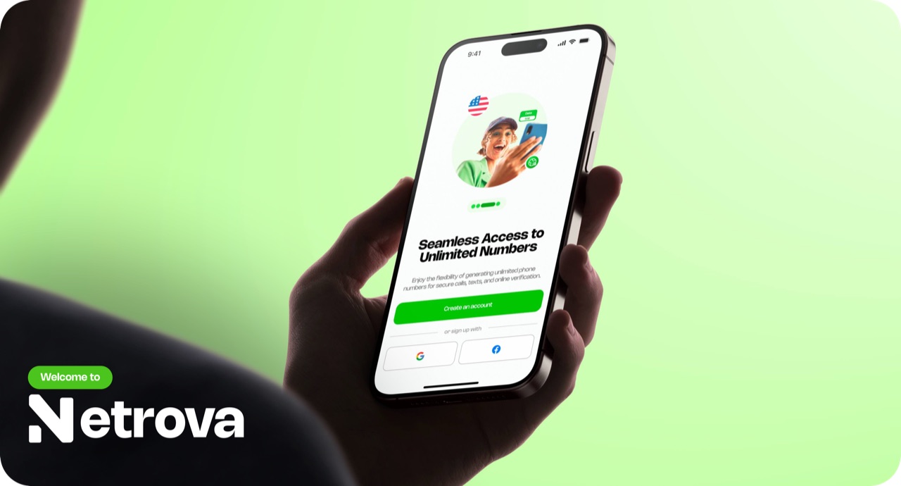 Netrova mobile product branding and onboarding interface